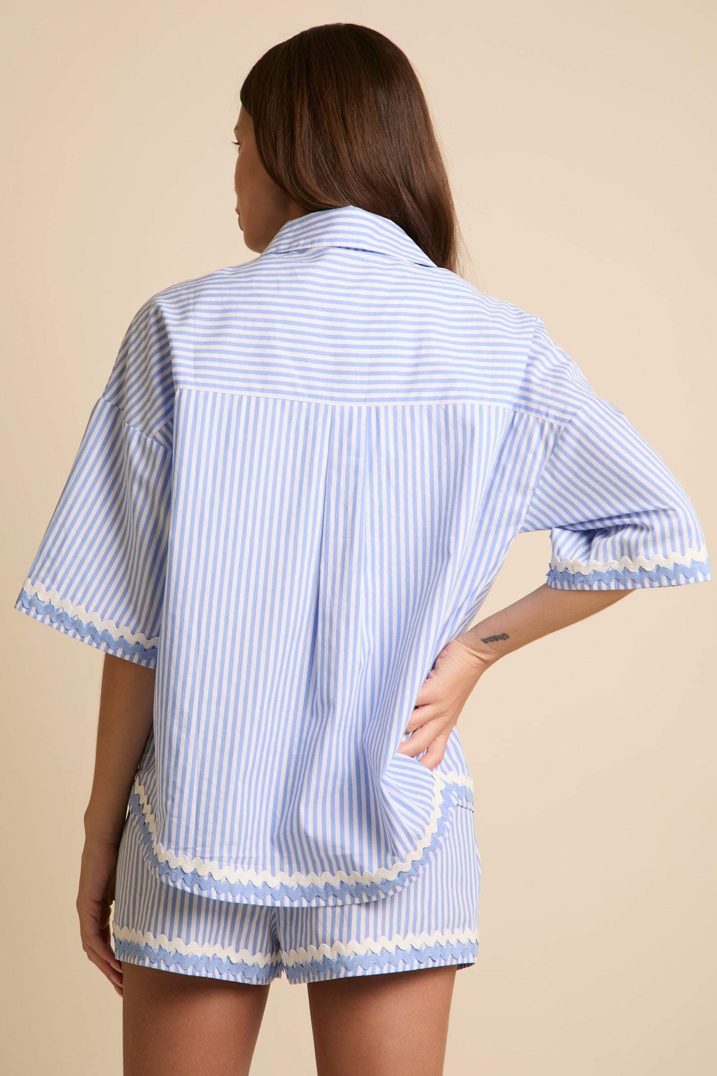 Blue Long Sleeve Top & Shorts Set