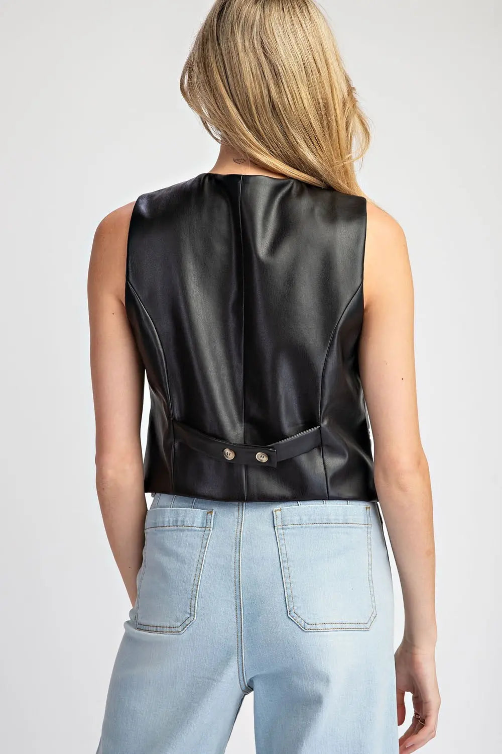 Pleather Button Down Vest