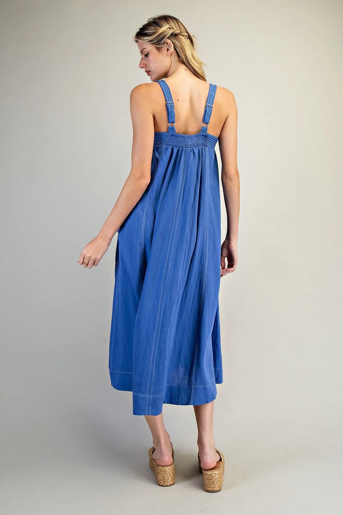 Contrasting Stitch Sleeveless Midi Dress
