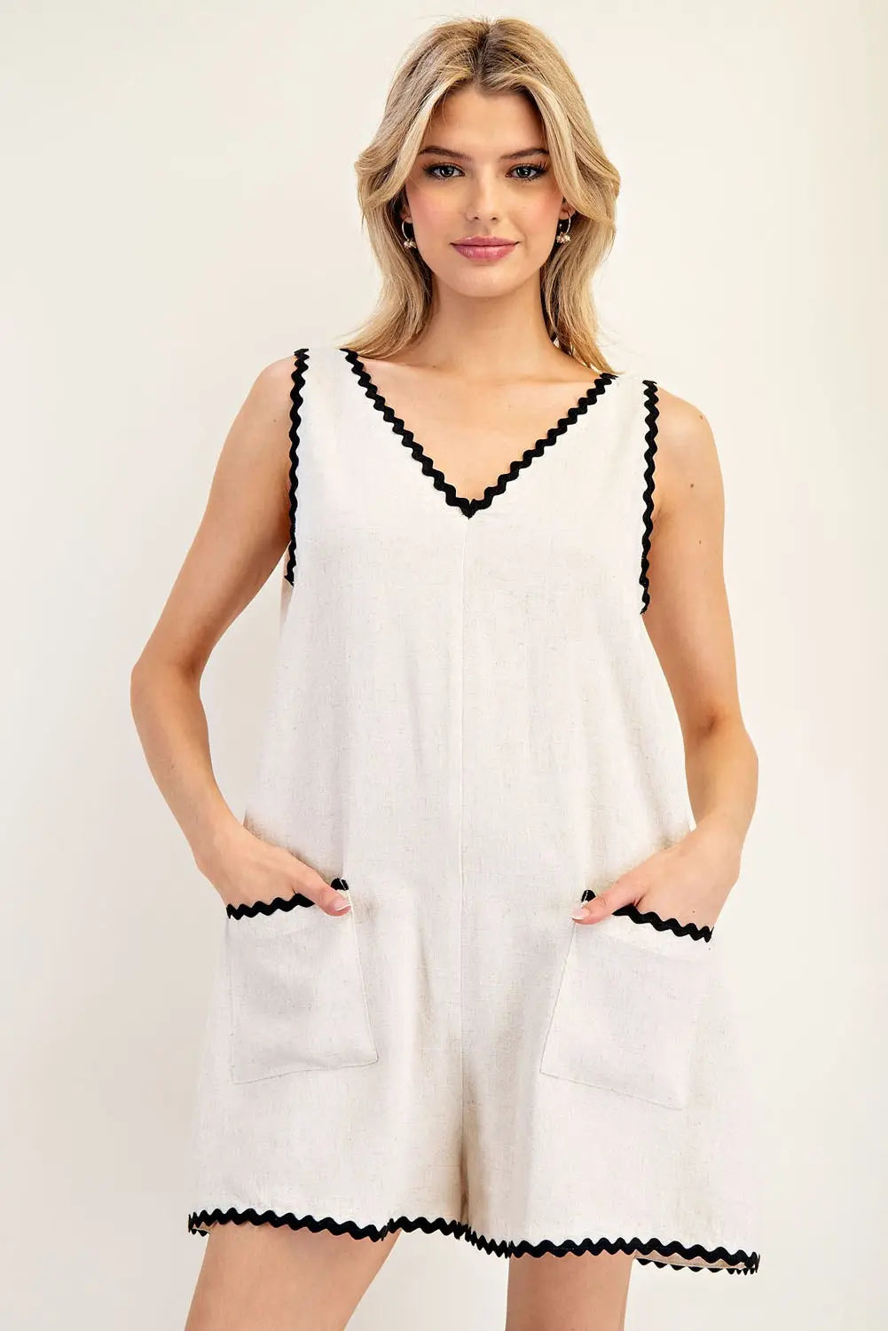Rick Rack Trim Sleeveless Romper