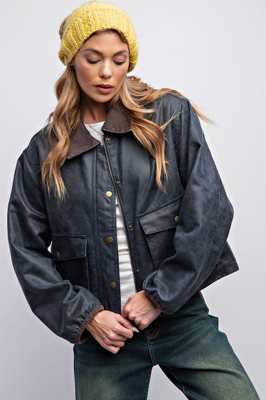 FAUX LEATHER BUTTON DOWN JACKET
