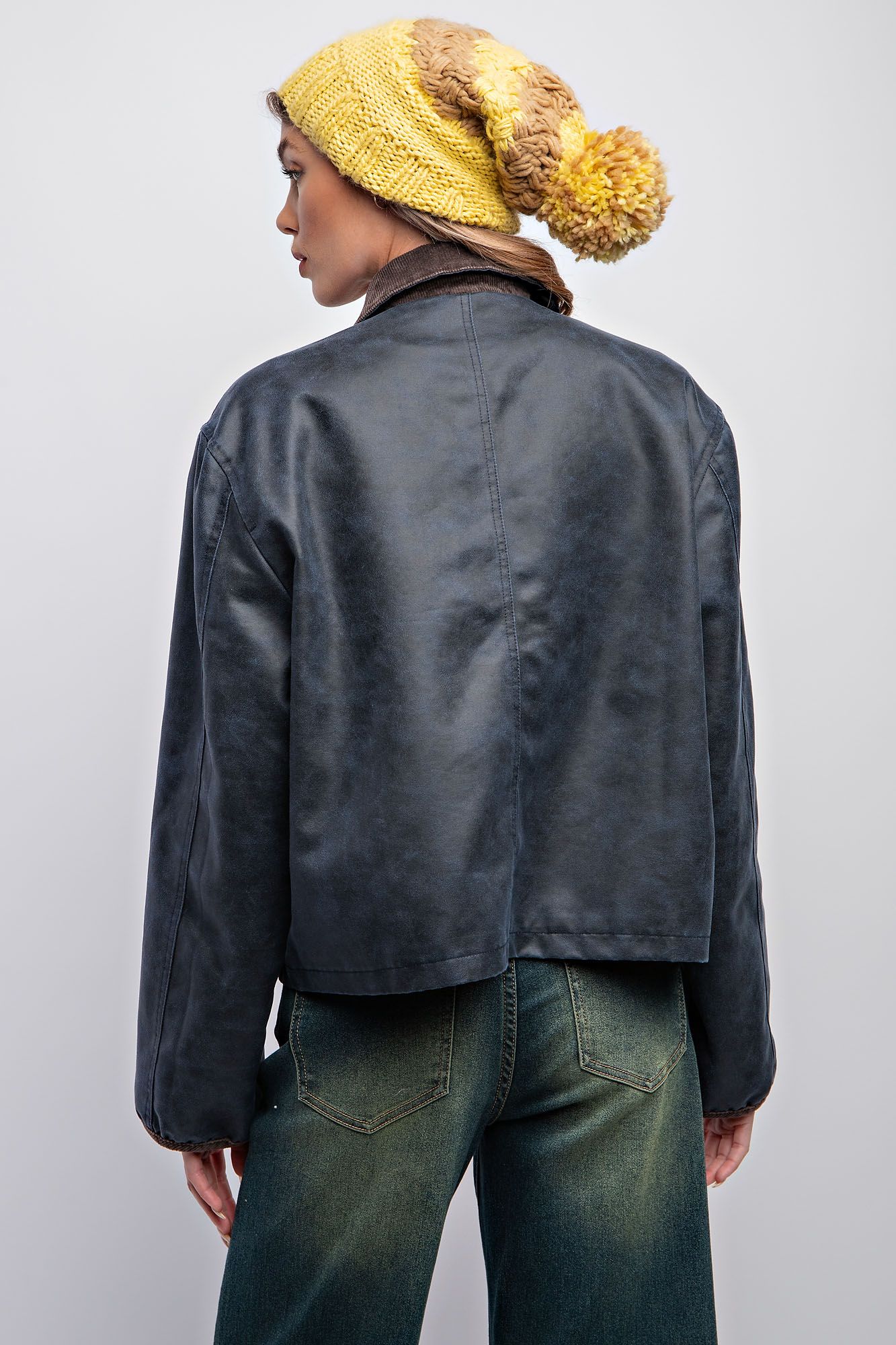FAUX LEATHER BUTTON DOWN JACKET