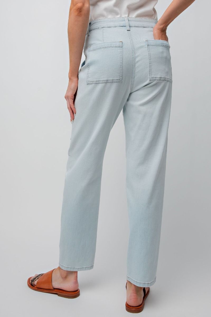 PATCH WORK STRAIGHT LEGS WASHED DENIM PANTS