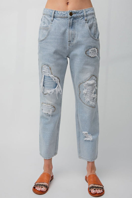 LT. DENIM DISTRESSED DENIM PANTS