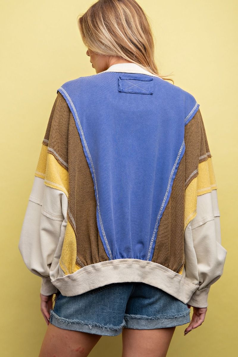 Mixed Fabric Zip-Up