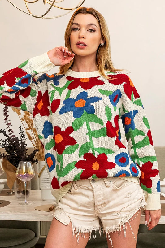 Multi-Color Floral Pattern Sweater