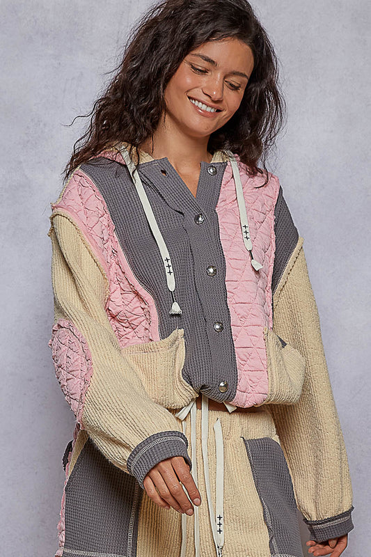 Oversized POL Fit Jacket in Candy Pink and Grey
