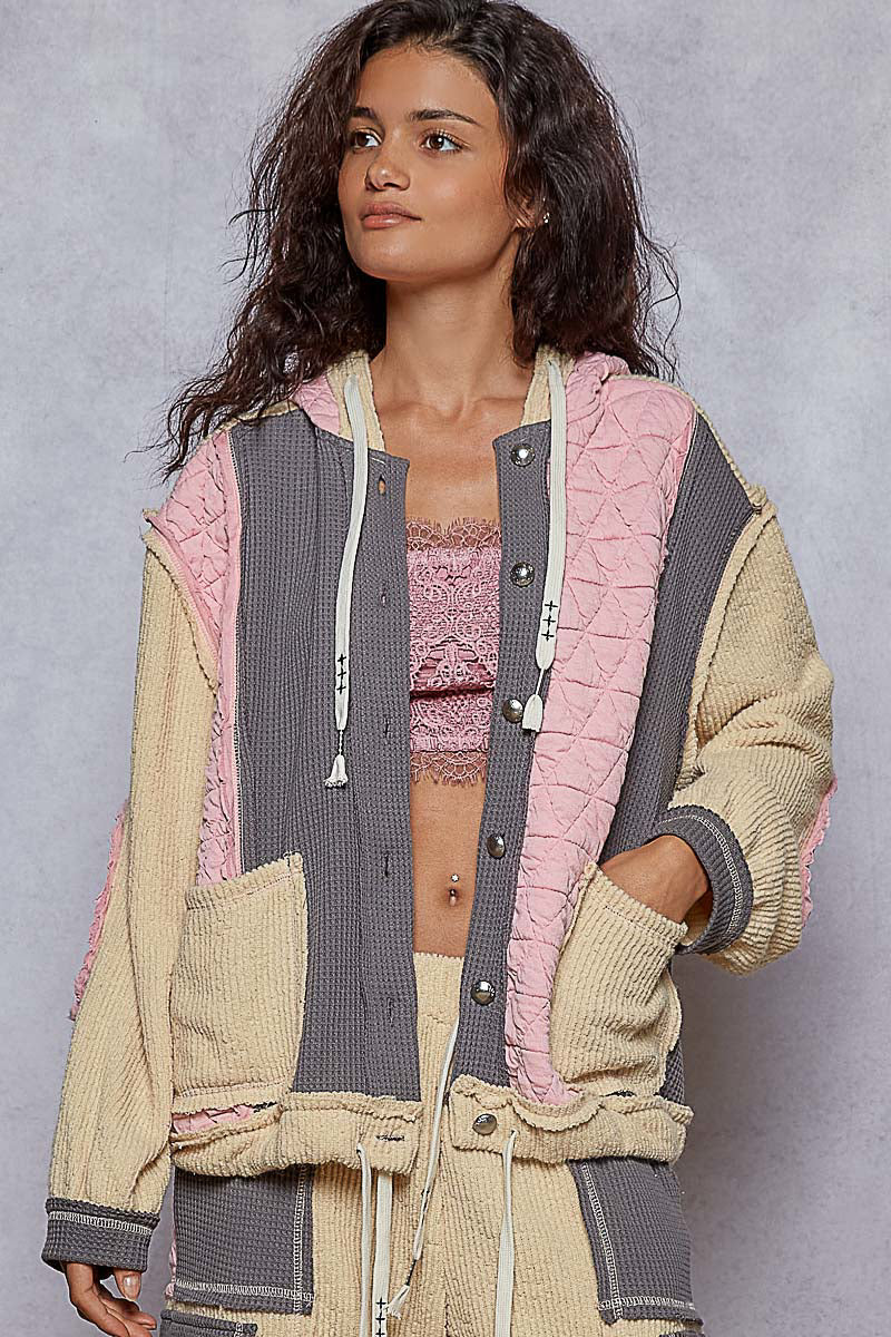 Oversized POL Fit Jacket in Candy Pink and Grey