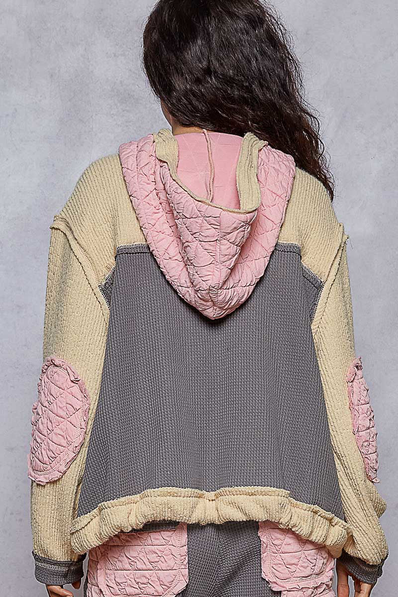 Oversized POL Fit Jacket in Candy Pink and Grey