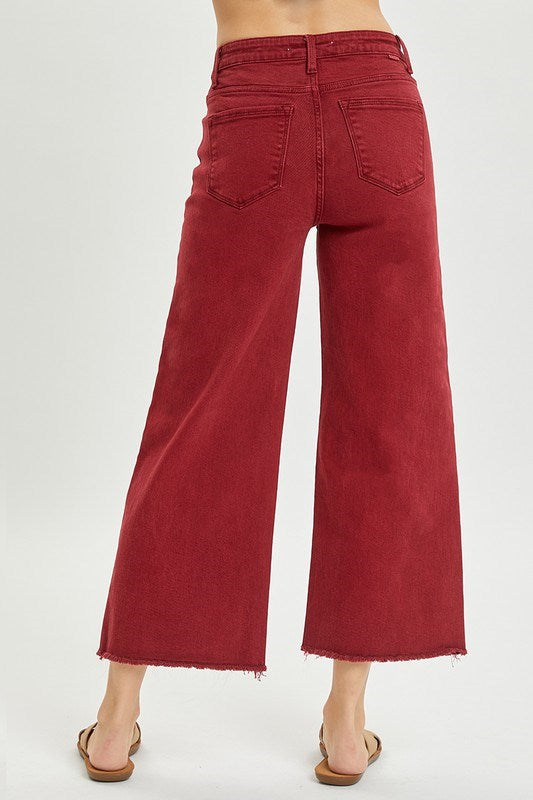 Risen High Rise Tummy Control Crop Wide Pants in Wine