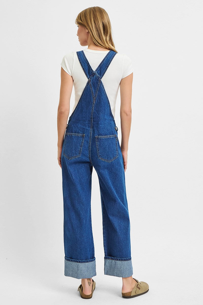 Button Down Ankle Wide Leg with Wide Cuffed Overalls