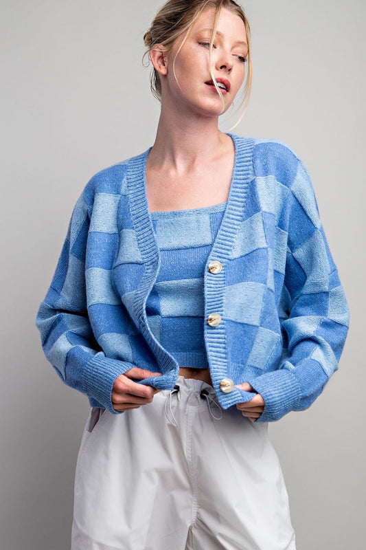 Checker Print Button Down Cardigan