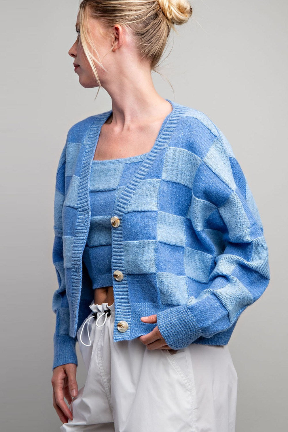 Checker Print Button Down Cardigan