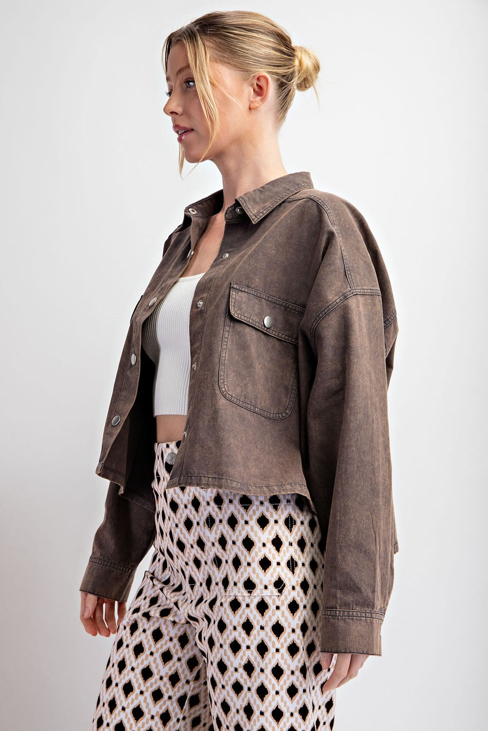 Mineral Washed Long Sleeve Jacket - Ash Black