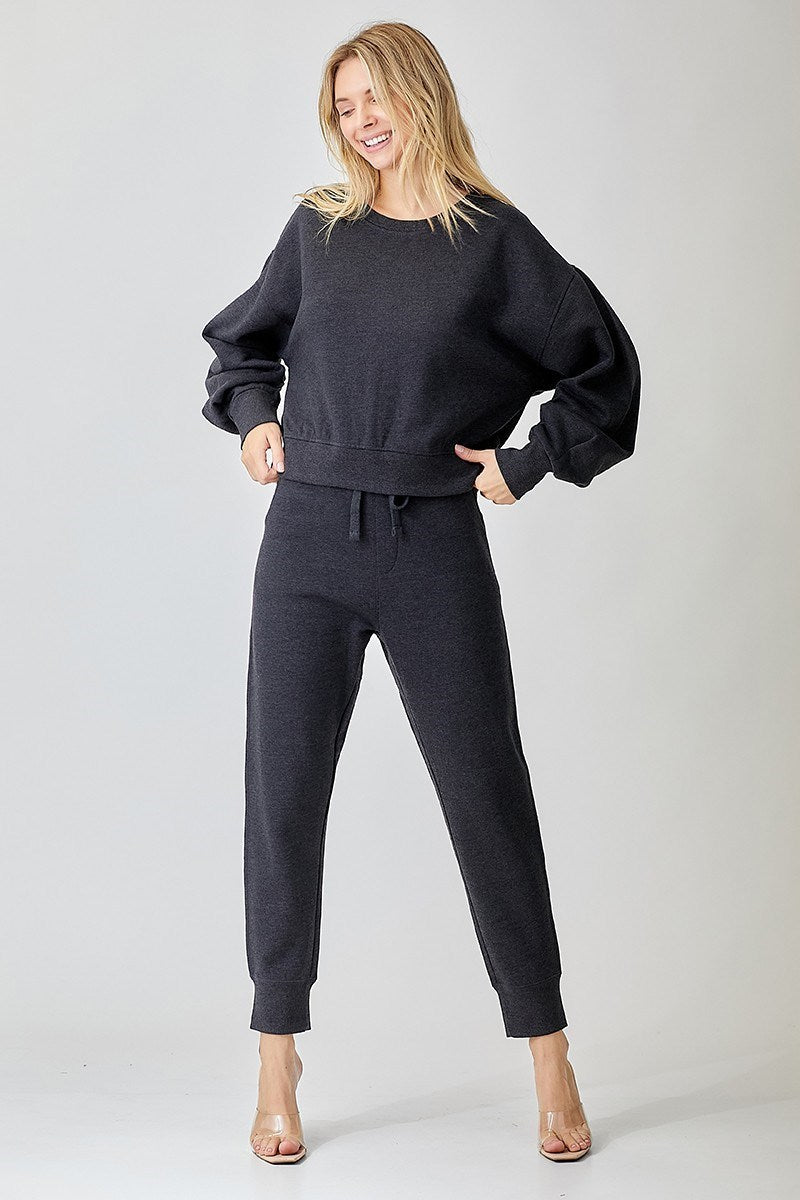 RISEN WASHED BLACK SOFT KNIT JOGGER PANTS