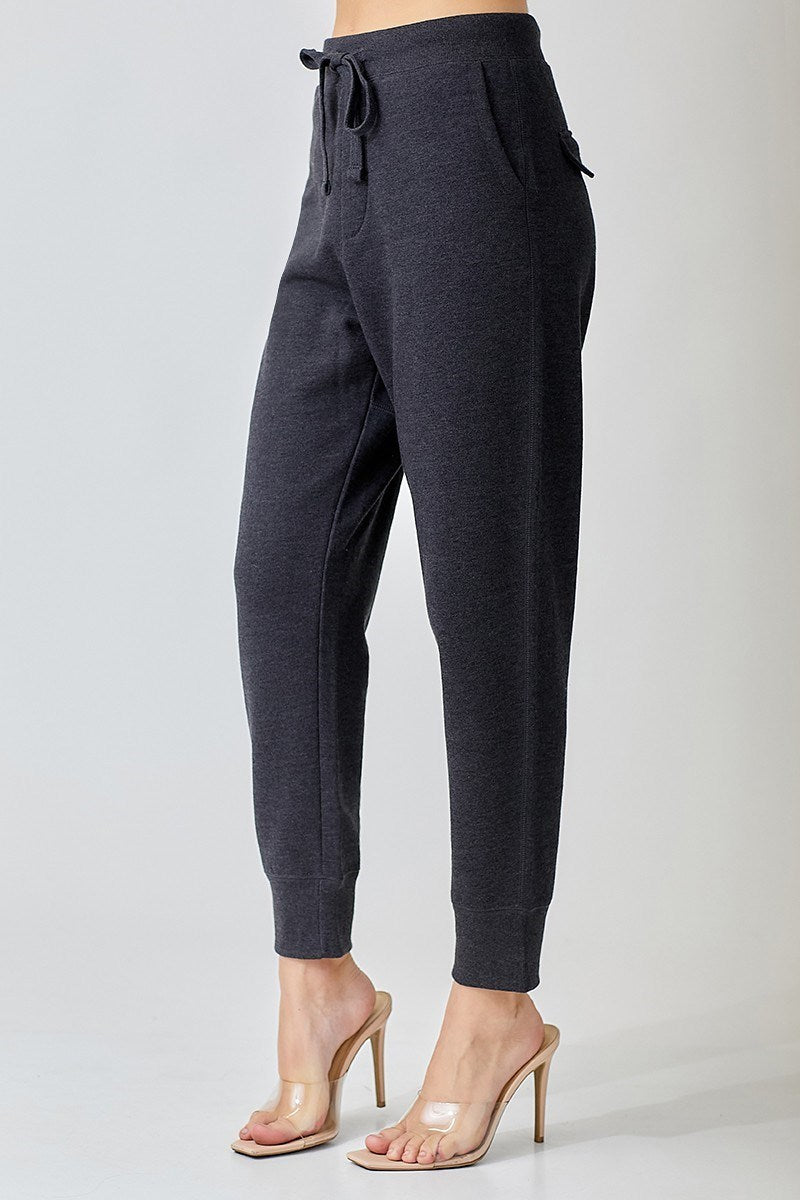 RISEN WASHED BLACK SOFT KNIT JOGGER PANTS
