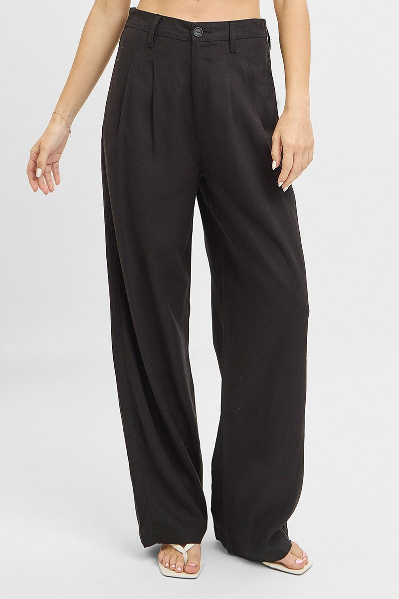 RISEN BLACK HIGH WAIST BAGGY LINEN PANTS