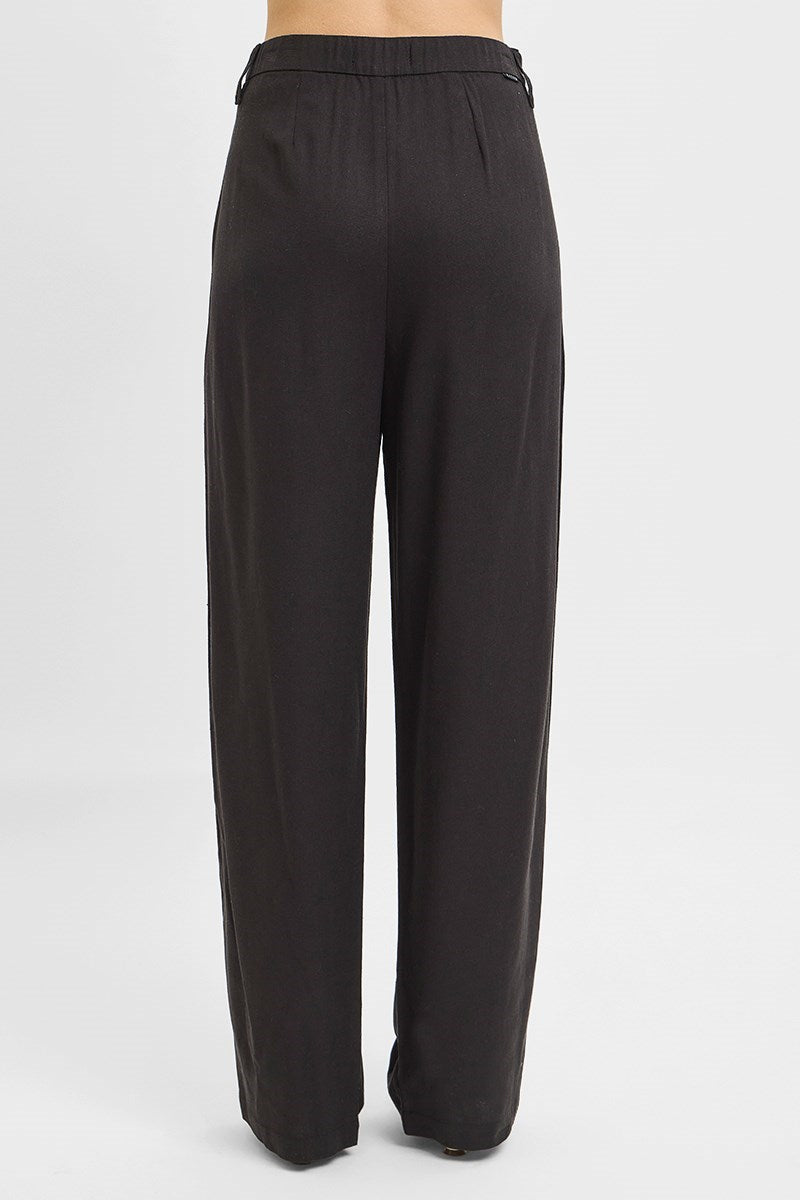 RISEN BLACK HIGH WAIST BAGGY LINEN PANTS