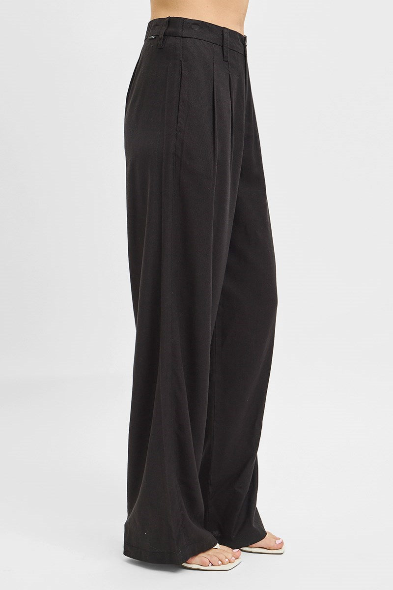 RISEN BLACK HIGH WAIST BAGGY LINEN PANTS