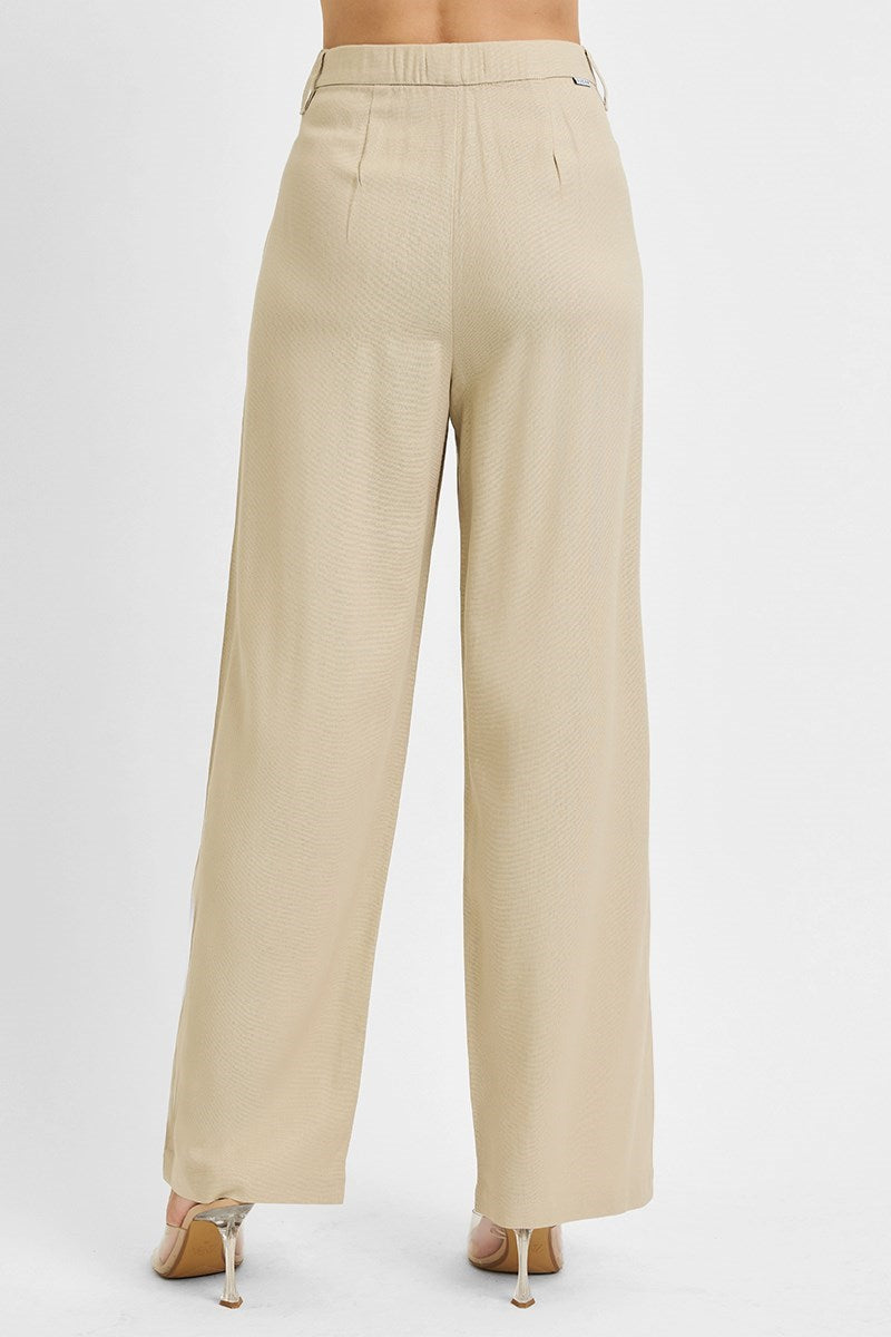 RISEN TAN HIGH WAIST BAGGY LINEN PANTS