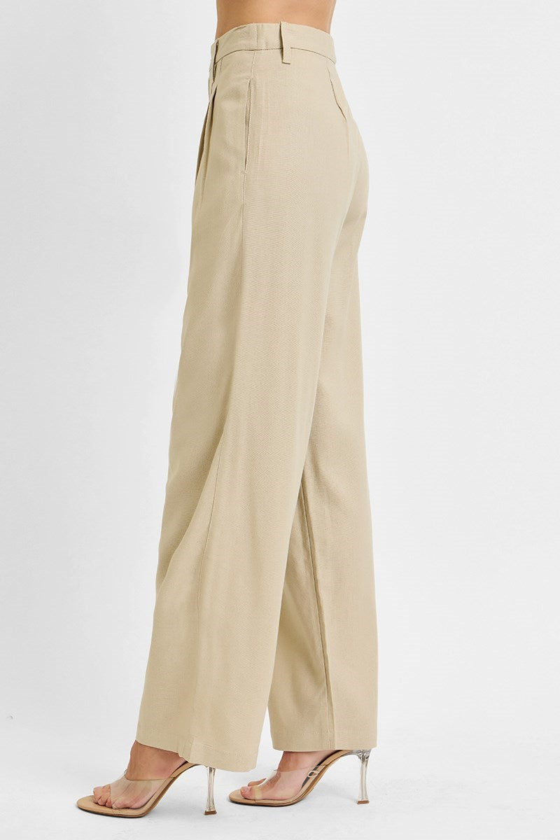 RISEN TAN HIGH WAIST BAGGY LINEN PANTS