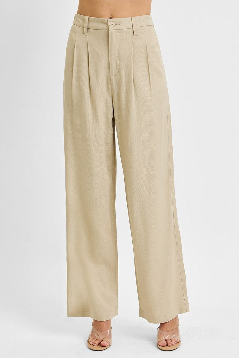 RISEN TAN HIGH WAIST BAGGY LINEN PANTS