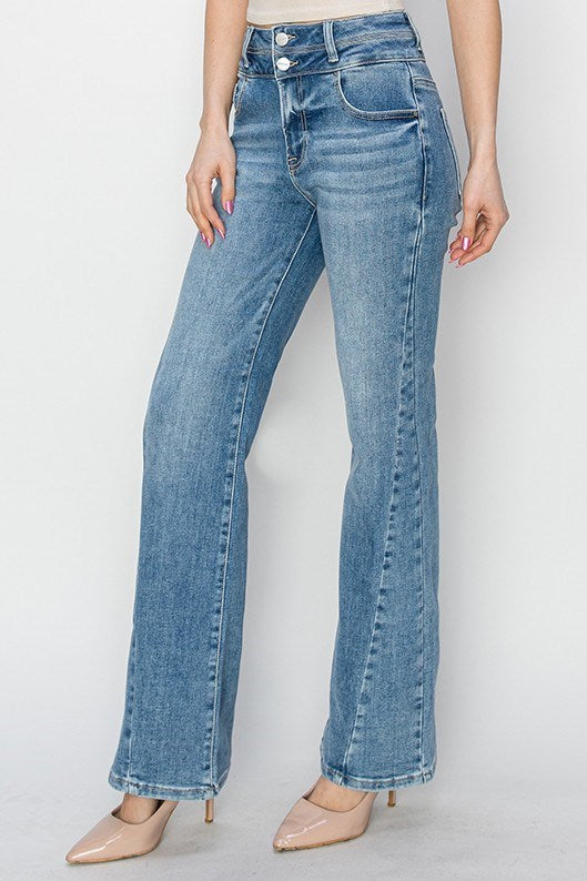 RISEN HIGH RISE ANKLE STRAIGHT JEANS