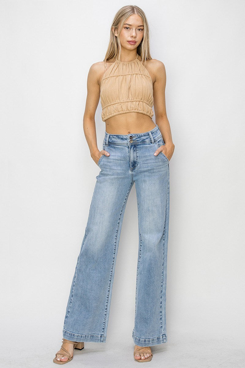 RISEN LIGHT HIGH RISE DOUBLE BUTTON WIDE JEANS