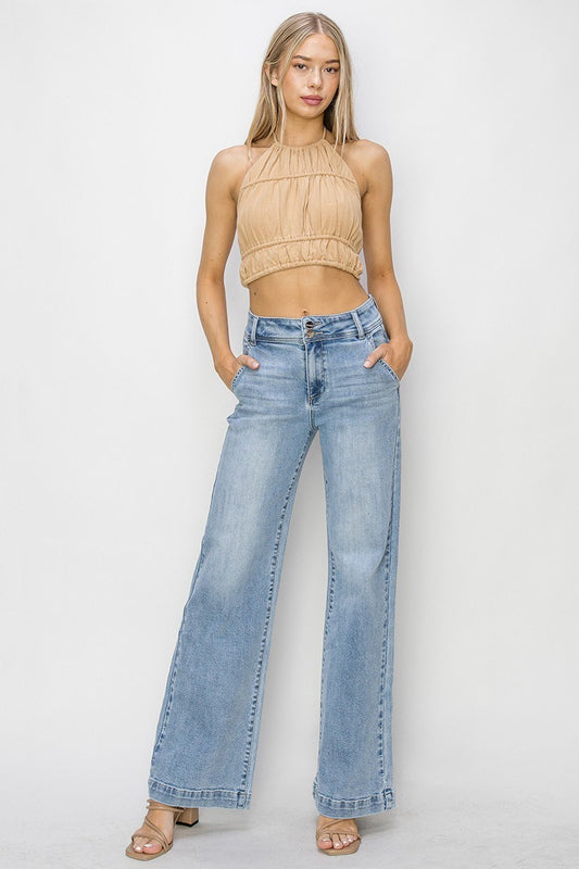 RISEN LIGHT HIGH RISE DOUBLE BUTTON WIDE JEANS