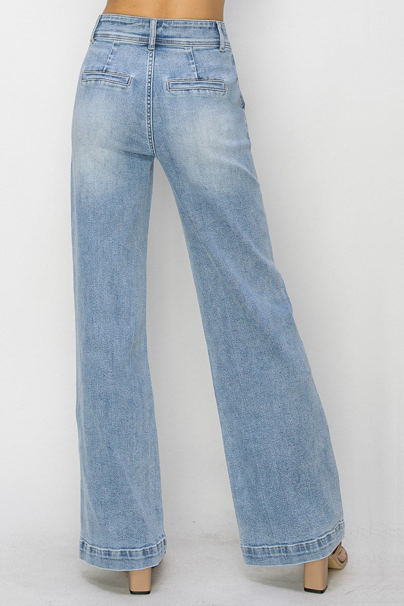 RISEN LIGHT HIGH RISE DOUBLE BUTTON WIDE JEANS