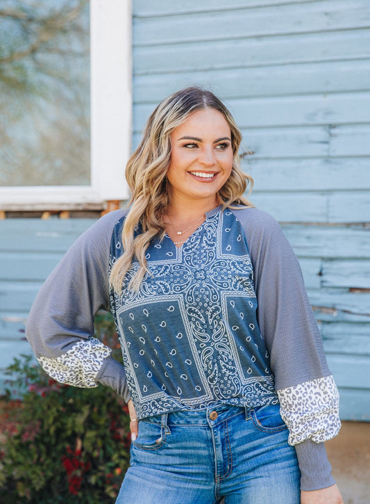 Country Charm Top in Gray