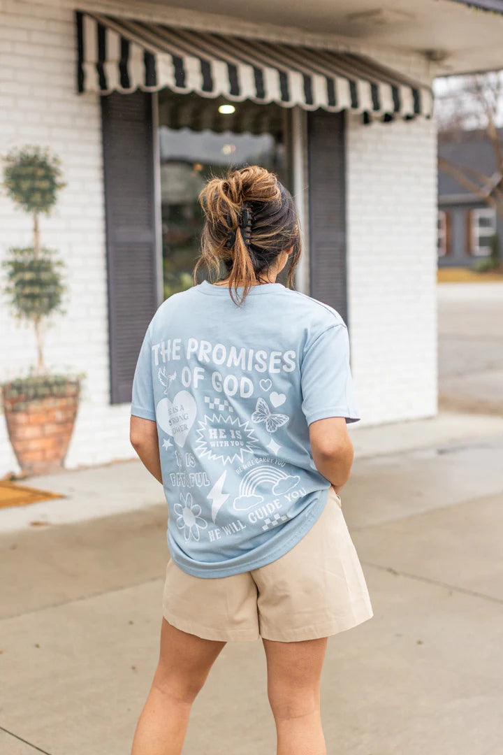Promises of God on Grey Blue Tee Shirt