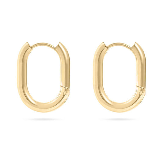 18K Gold PVD Stainless Steel Oval Huggie Earrings