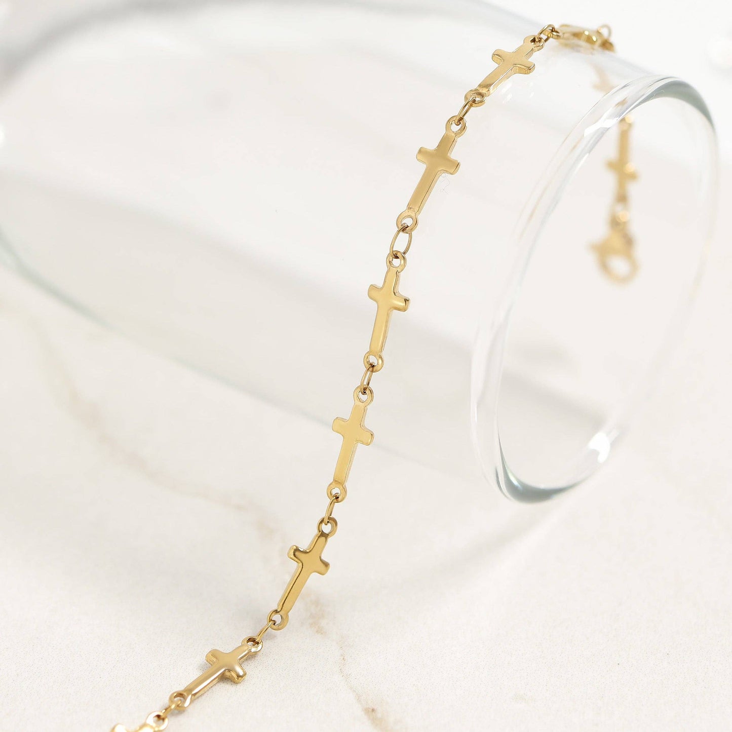 18K Gold PVD Stainless Steel Cross Chain Bracelet