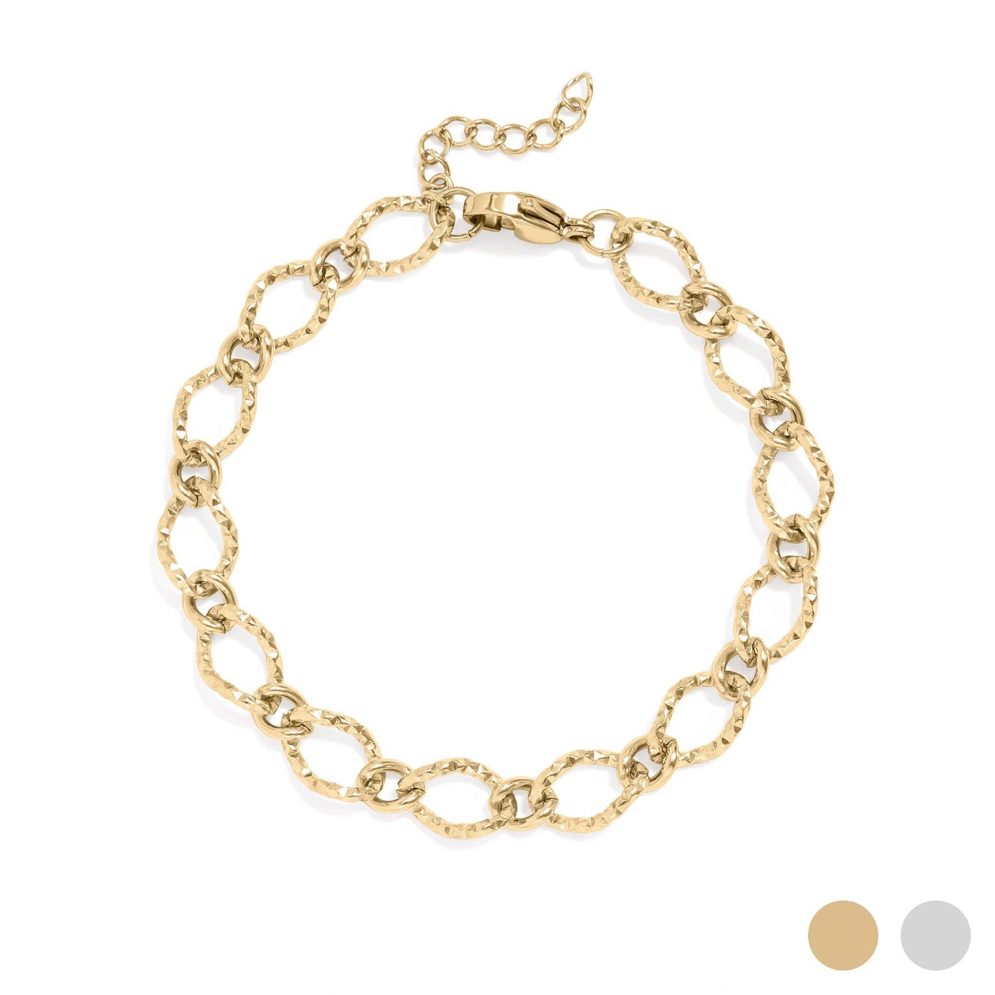 18K Gold PVD Stainless Steel Hammered Oval Chain Bracelet