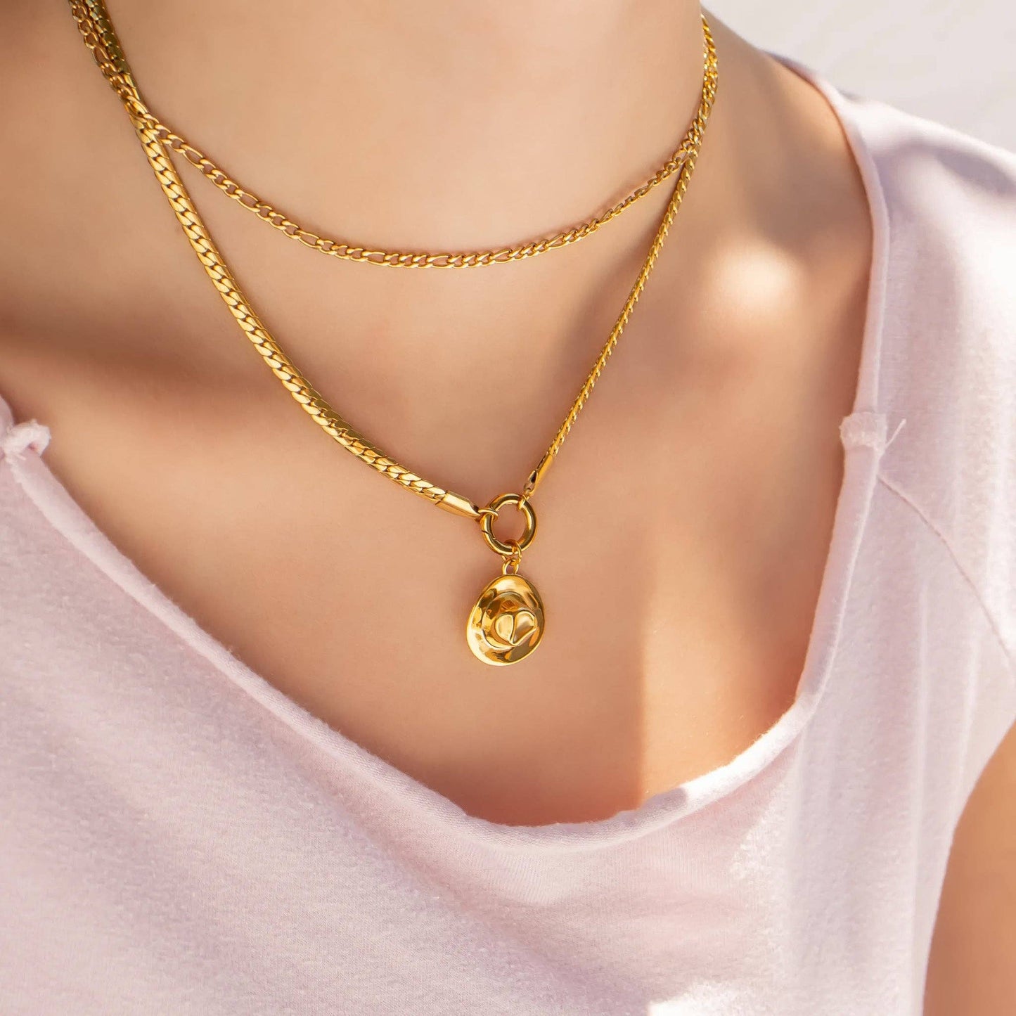 18K Gold PVD Stainless Steel Curb Charm Holder Necklace