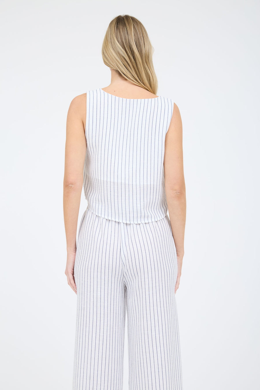 PINSTRIPE SLEEVELESS TANK AND WIDE LEG PANT SET