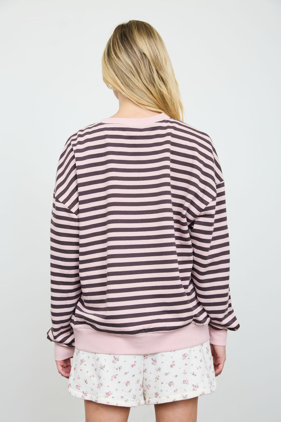 STRIPE V STITCH DETAIL LONG SLEEVE KNIT TOP