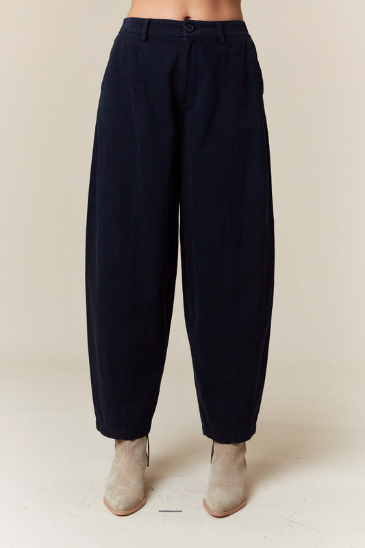 Washed Twill Barrel Trousers Black
