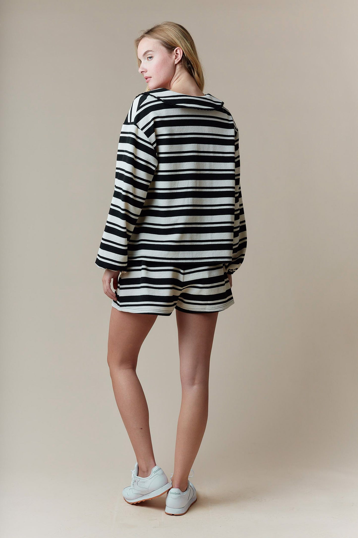 Black & Ivory Jacquard Knit Stripe Co-Ord Set