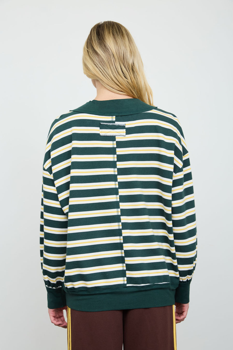 HUNTER GREEN CONTRAST WIDE NECK LONG SLEEVE STRIPE KNIT TOP