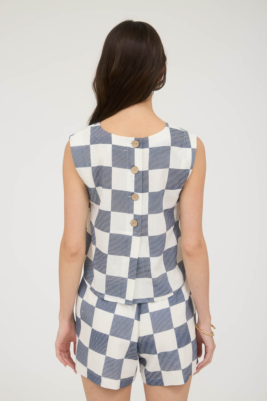 NAVY CHECKERED LINEN SHORTS AND TOP
