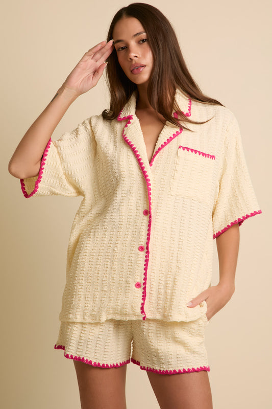 White and Pink Collared Set