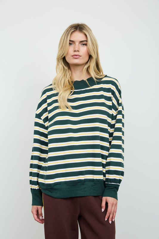OVERSIZED WIDE STRIPE CREW NECK KNIT TOP
