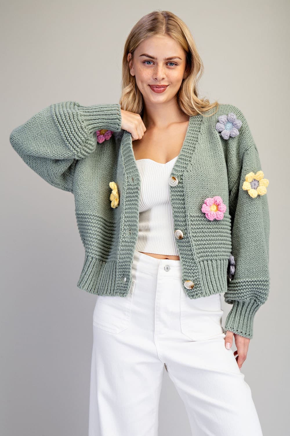 3D Crochet Floral Detailing Long Sleeve Cardigan
