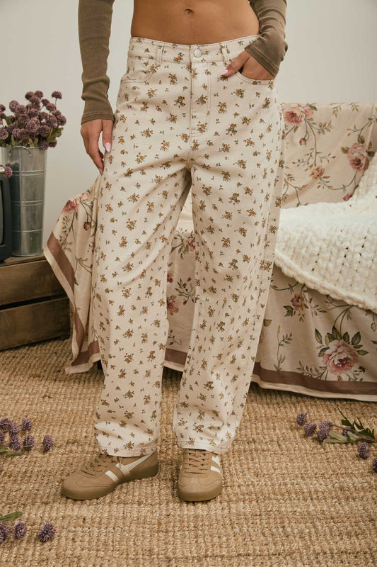 FLORAL DENIM PATTERN JEANS