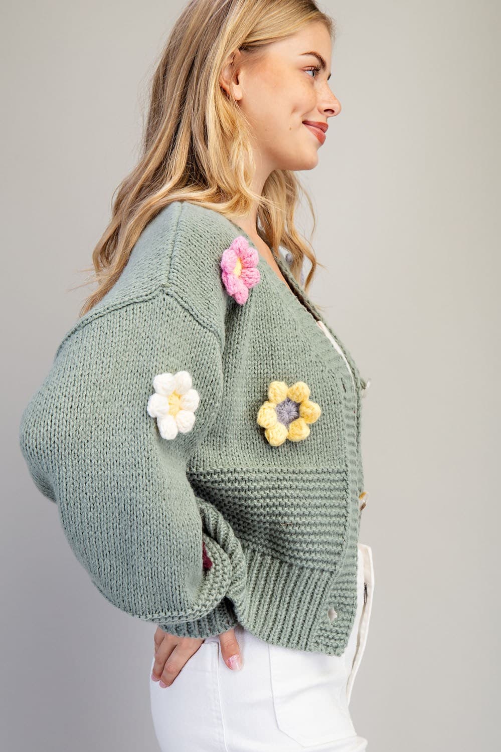 3D Crochet Floral Detailing Long Sleeve Cardigan