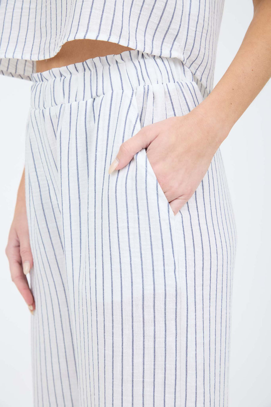 PINSTRIPE SLEEVELESS TANK AND WIDE LEG PANT SET