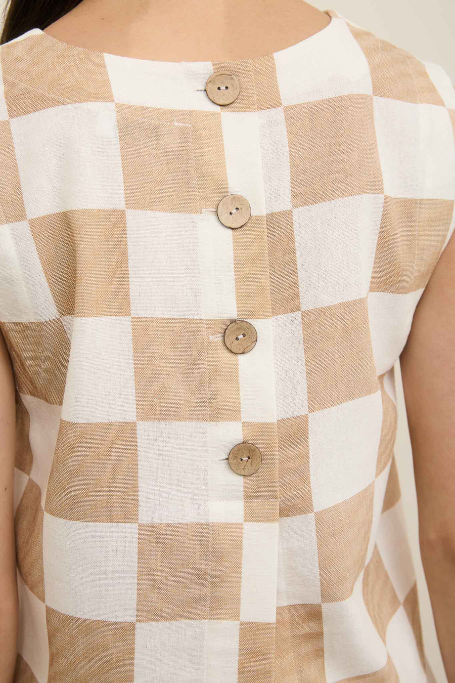 BROWN CHECKERED LINEN SHORTS AND TOP