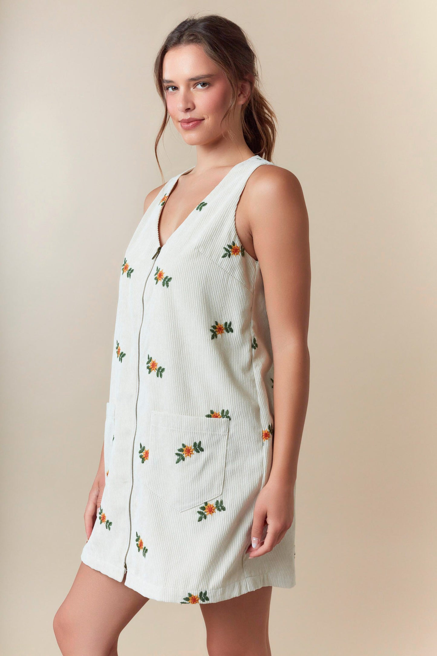 Embroidered Corduroy Line Dress